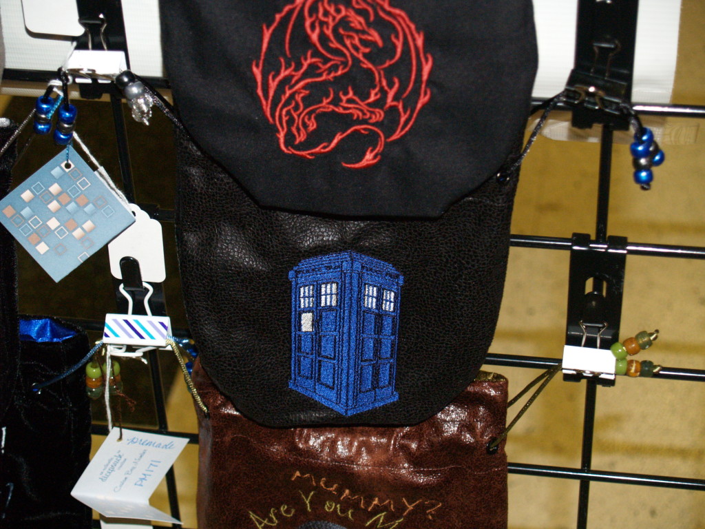 A TARDIS dice bag from dicepouch.com