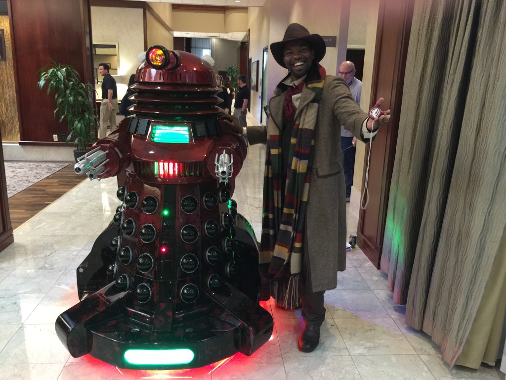 Listener Bobby Honeycutt as the 4th Doctor with another con guest's incredible custom Dalek